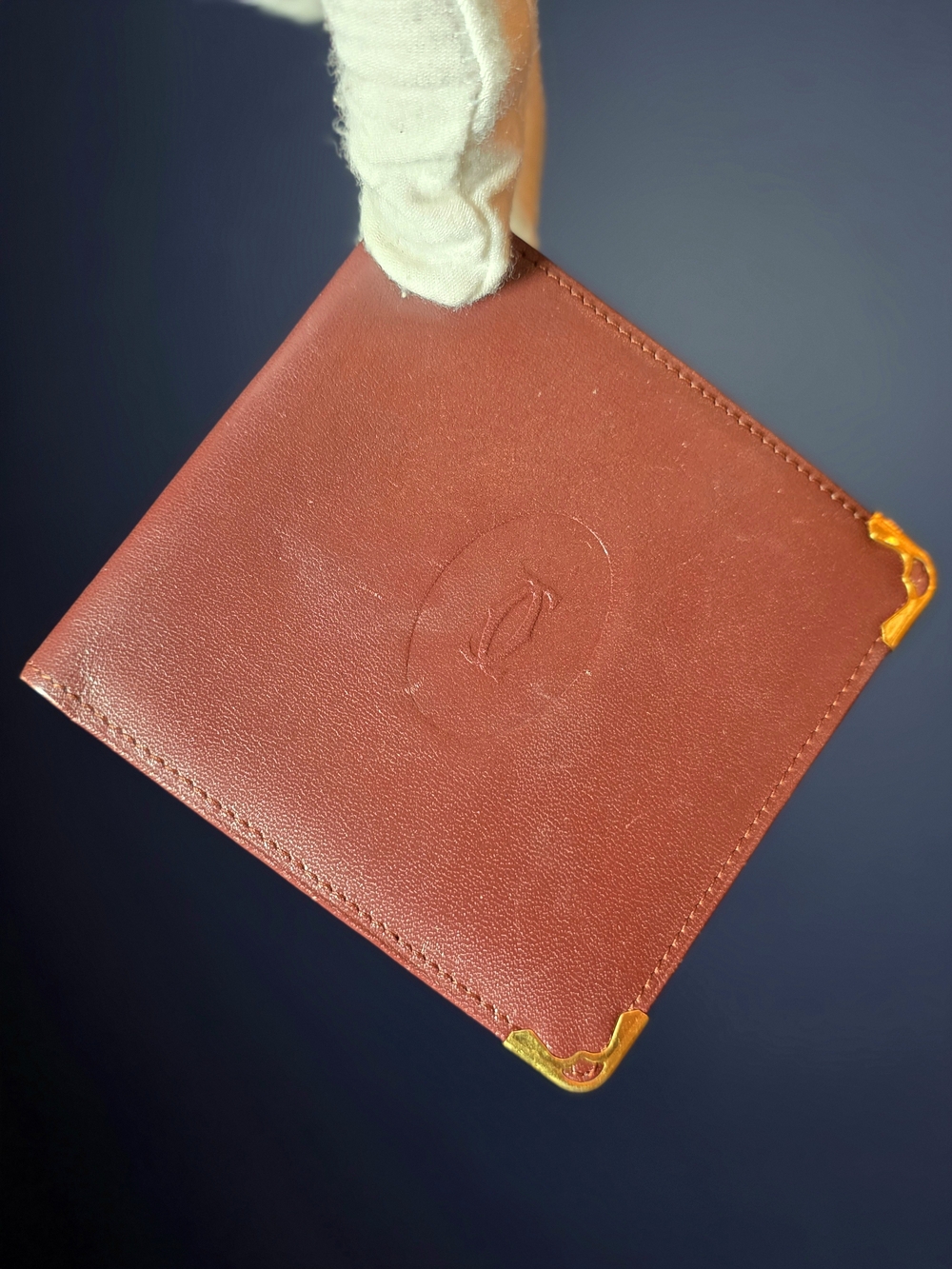 Cartier Bifold Wallet Leather Card Holder with Gold Corner Accents
